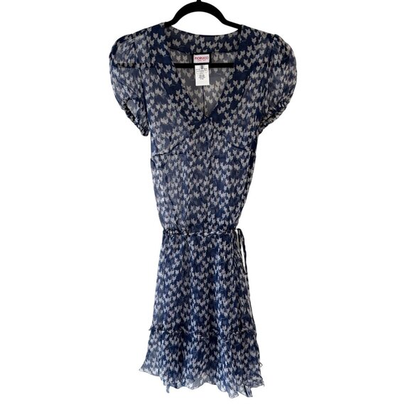 Fiorucci Novelty Chicken Print Sheer Silk Dress Puff Sleeves Tiered Size 8 READ - Picture 1 of 16